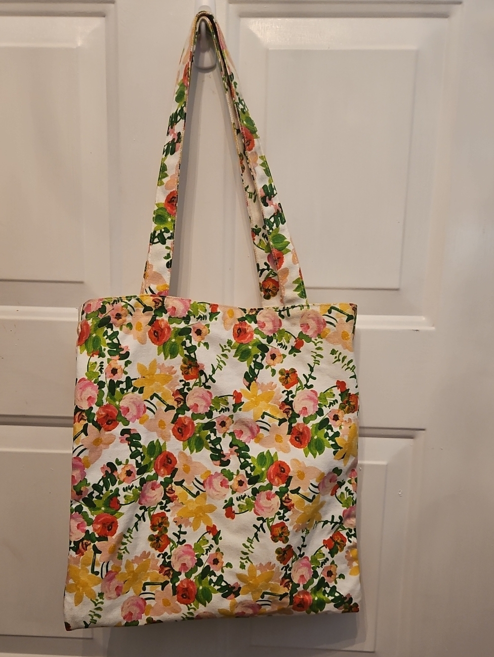 Paint & Petals Botanical Floral Canvas Tote Bag  Vintage Style Boho Shoulder Bag